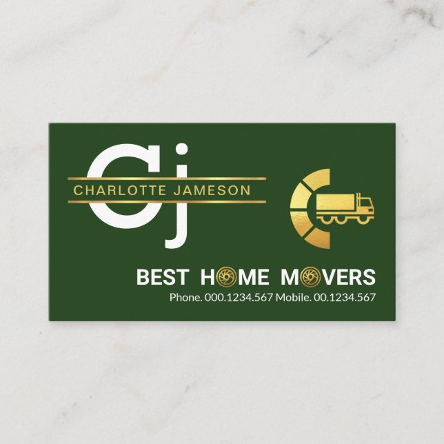 Minimalist Gold Line Monogram House Moving Business Card (Front)