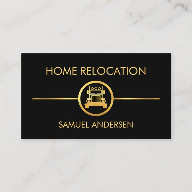 Minimalist Gold Line Truck Transport Business Card (Front)