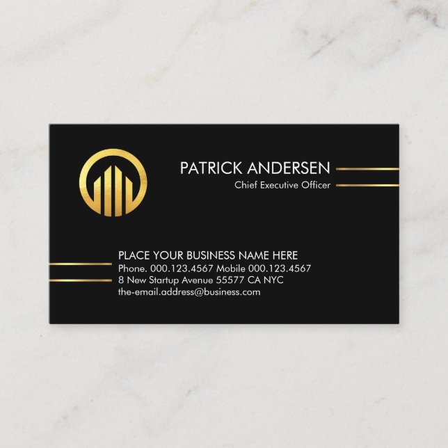 Minimalist Gold Lines CEO Founder Business Card (Front)