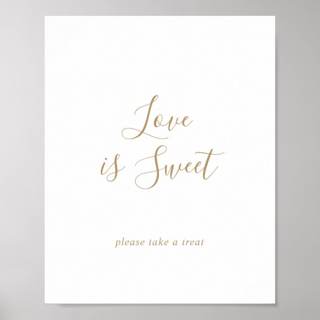 Minimalist Gold Love Is Sweet Wedding Sign (Front)
