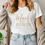 Minimalist Gold Maid of Honour Bachelorette Party<br><div class="desc">This minimalist gold maid of honour bachelorette party tri-blend shirt is perfect for a simple wedding shower. The modern romantic design features classic gold and white typography paired with a rustic yet elegant calligraphy with vintage hand lettered style. Customisable in any colour. Keep the design simple and elegant, as is,...</div>