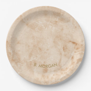 Minimalist Gold Marble Gold Monogram Paper Plate
