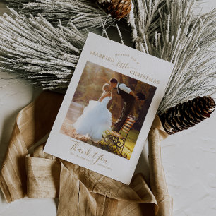 Minimalist Gold Married Little Christmas Thank You Holiday Card
