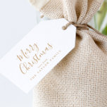 Minimalist Gold Merry Christmas Family Holiday Gift Tags<br><div class="desc">These minimalist gold Merry Christmas family holiday gift tags are perfect for a simple holiday present. The design features classic gold and white typography paired with a rustic yet elegant script font with hand lettered style. Personalise them with your name.</div>