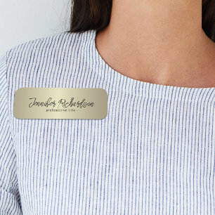 Minimalist Gold Metallic Modern Chic Fancy Script  Name Tag