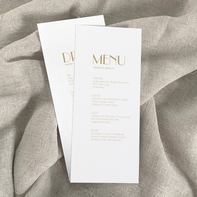 Minimalist Gold Modern Art Deco dinner drink menu (Creator Uploaded)