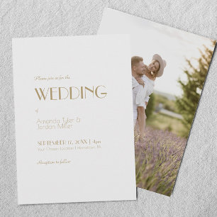 Minimalist Gold Modern Art Deco Photo Wedding Invitation