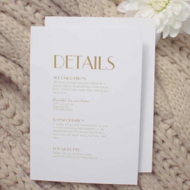 Minimalist Gold Modern Art Deco Wedding Details Enclosure Card (Creator Uploaded)