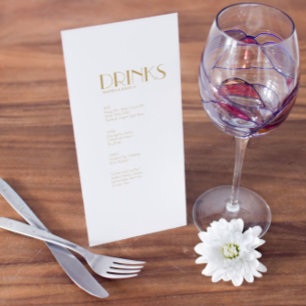 Minimalist Gold Modern Art Deco Wedding Drink Menu