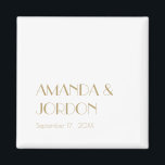 Minimalist Gold Modern Art Deco Wedding Magnet<br><div class="desc">This minimalist gold modern art deco wedding magnet presents both an elegant, black tie formal, and a casual, simple design for a traditional or more rustic marriage celebration. The plain, neutral gold and white layout with unique, classic typography alludes to minimal boho or classy retro making it a perfect design...</div>