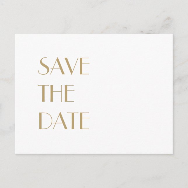 Minimalist Gold Modern Art Deco Wedding Save Date Announcement Postcard (Front)