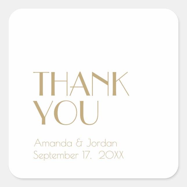 Minimalist Gold Modern Art Deco Wedding Thank You Square Sticker (Front)