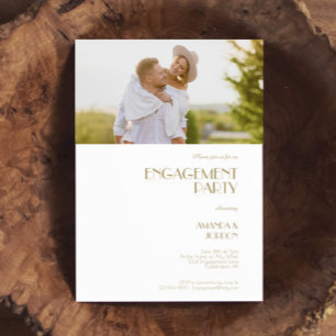 Minimalist Gold Modern Deco Engagement Party Photo Invitation