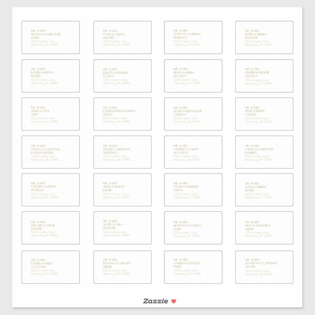 Minimalist Gold Modern Deco Guest Address Label (Sheet)