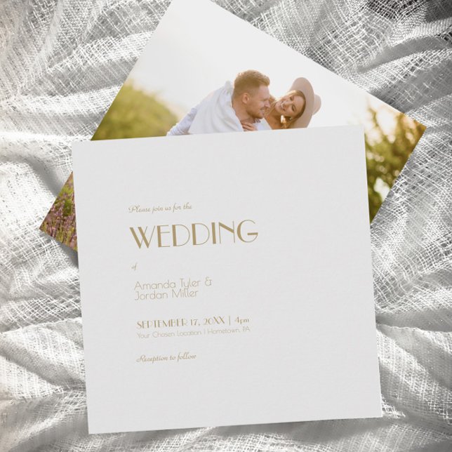 Minimalist Gold Modern Deco Square Photo Wedding Invitation (Creator Uploaded)
