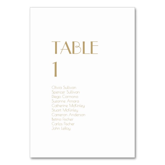 Minimalist Gold Modern Deco Table Number Guests (Front)