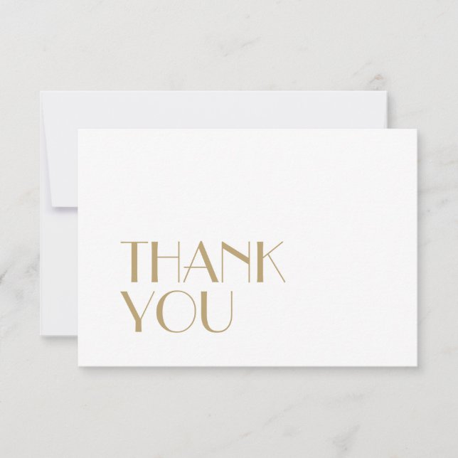 Minimalist Gold Modern Deco Wedding Flat Thank You (Front)