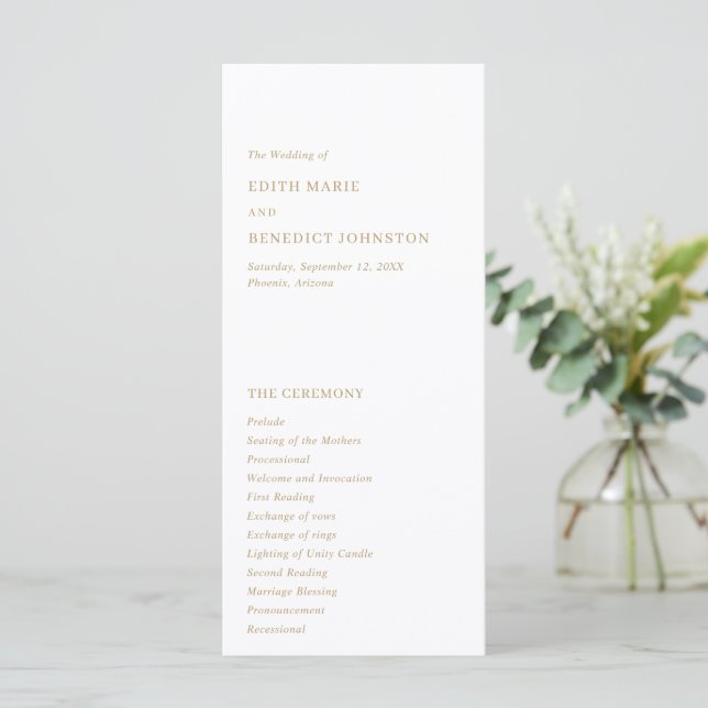 Minimalist Gold Modern Wedding Program (Standing Front)
