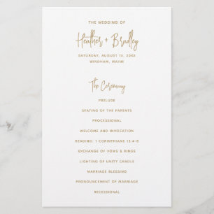 Minimalist Gold Modern Wedding Program