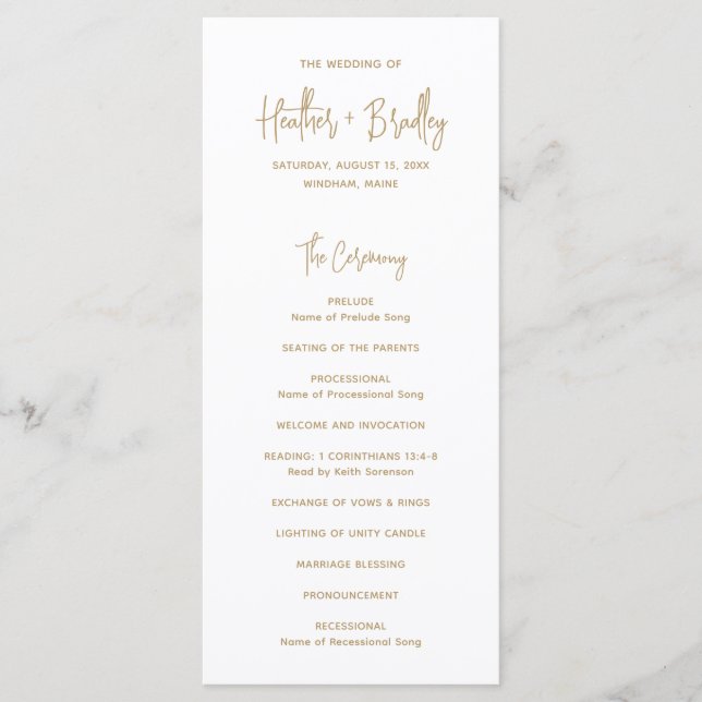 Minimalist Gold Modern Wedding Program (Front)