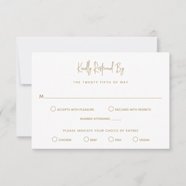 Minimalist Gold Modern Wedding RSVP Card (Front)