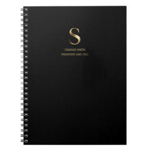Minimalist Gold Monogram   Black Notebook