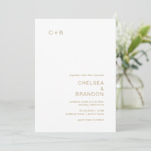 Minimalist Gold Monogram Modern Wedding Invitation