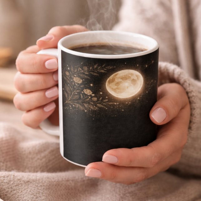 Minimalist Gold Moon & Constellation Black Mug (Creator Uploaded)