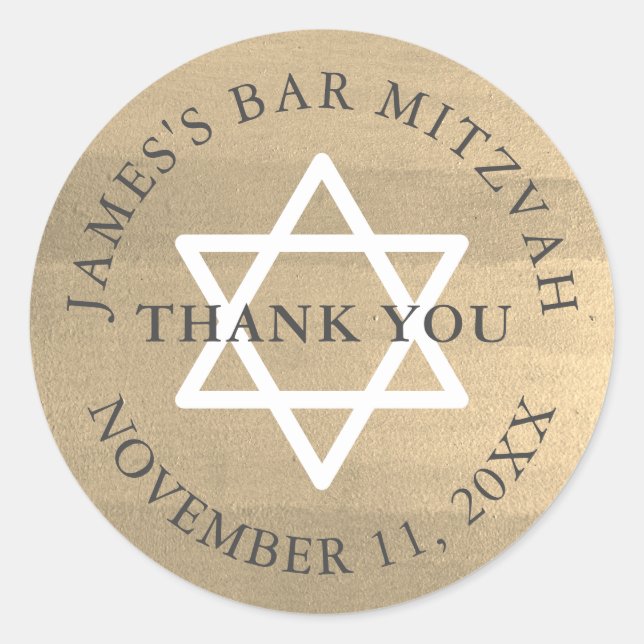 Minimalist Gold & Navy Blue Bar Mitzvah Thank You Classic Round Sticker (Front)