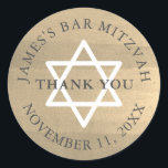 Minimalist Gold & Navy Blue Bar Mitzvah Thank You Classic Round Sticker<br><div class="desc">This minimalist and chic Bar Mitzvah thank you sticker features classic letterings in navy blue on a faux gold background with the star of david in white. Personalise it for your needs. You can find matching products at my store.</div>