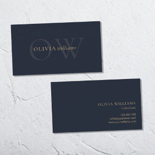 Minimalist Gold Navy Blue Simple Professional Business Card