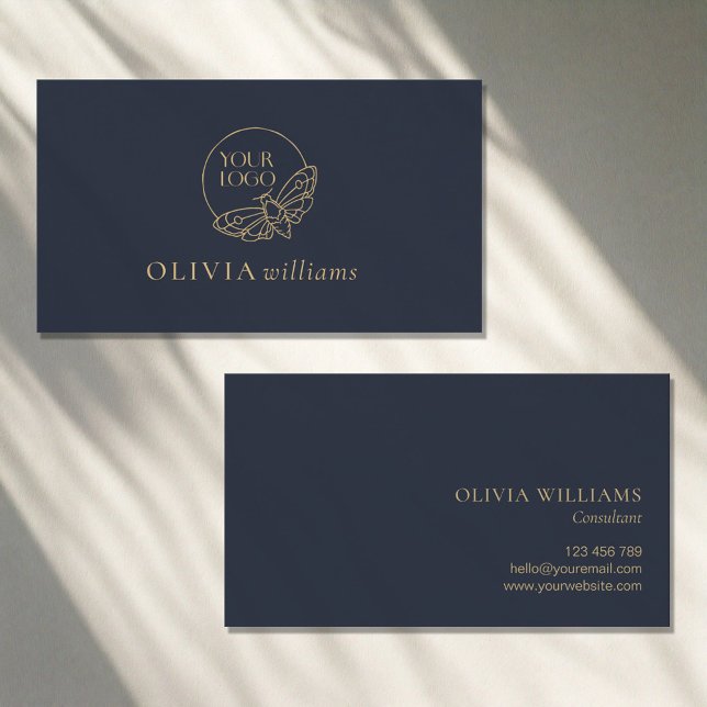 Minimalist Gold Navy Blue Simple Professional Logo Business Card (Creator Uploaded)