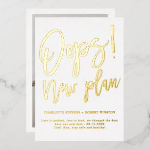 Minimalist gold new plan wedding change the date