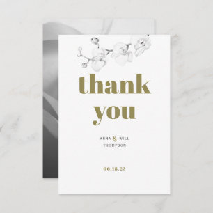 Minimalist Gold Orchid Photo Wedding Thank You