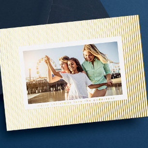 Minimalist Gold Pressed Pin Stripe Christmas Photo Foil Holiday Card