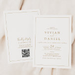 Minimalist Gold QR Code Back All In One Wedding Invitation<br><div class="desc">This minimalist gold QR code back all in one wedding invitation is perfect for a simple wedding. The modern romantic design features classic gold and white typography paired with a rustic yet elegant calligraphy with vintage hand lettered style. Customisable in any colour. Keep the design simple and elegant, as is,...</div>