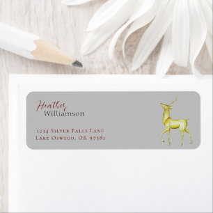 Minimalist Gold Reindeer Christmas Holiday Return Address Label
