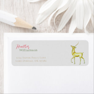 Minimalist Gold Reindeer Christmas Holiday Return Address Label