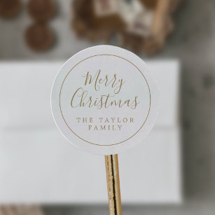 Minimalist Gold Ring Merry Christmas Holiday Gift Classic Round Sticker