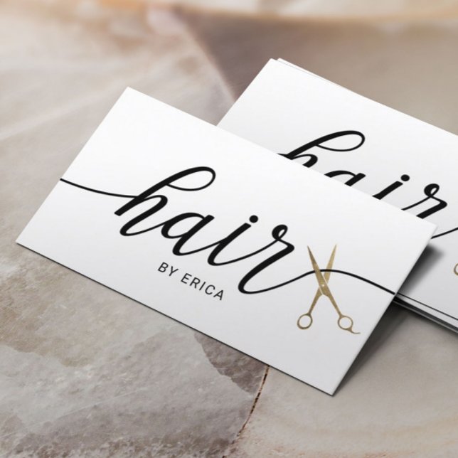 Minimalist Gold Scissor Elegant Typography Hair Business Card (Creator Uploaded)
