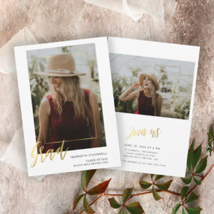 Minimalist Gold Script 2 Photo Graduation  Invitation