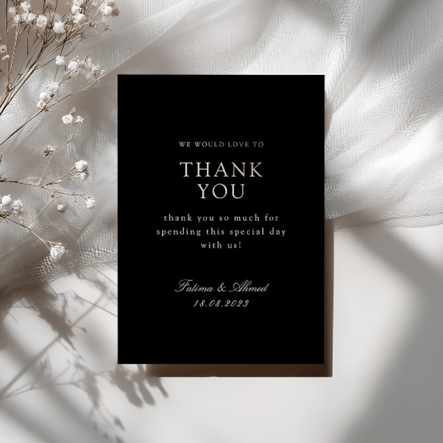 Minimalist Gold Script Black Wedding Thank You Card (Creator Uploaded)