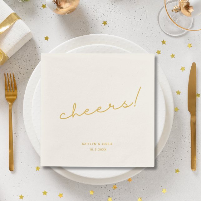 Minimalist Gold Script Custom Cheers Wedding Napkin (Minimalist Gold Script Custom Cheers Wedding Napkins
)