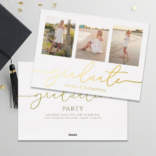 Minimalist Gold Script Graduation Photo Collage Fo