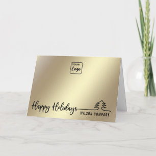 Minimalist gold script happy Holidays corporate  Holiday Card