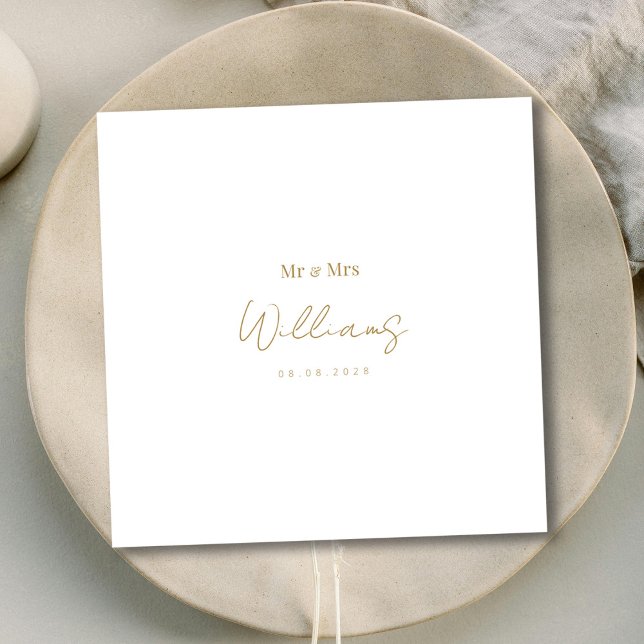 Minimalist Gold Script Mr. & Mrs. Wedding Napkin (Minimalist Gold Script Mr. & Mrs. Wedding Napkins)