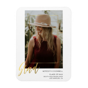 Minimalist Gold Script Photo Grad Announcement Magnet