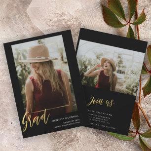 Minimalist Gold Script Photo Graduation Invitation