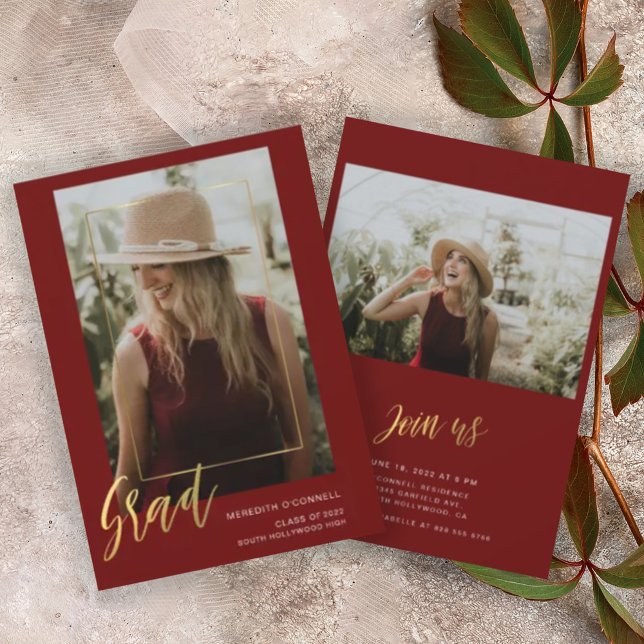 Minimalist Gold Script Photo Graduation   Invitation (Creator Uploaded)