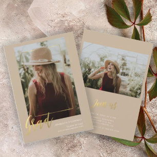Minimalist Gold Script Photo Graduation Invitation